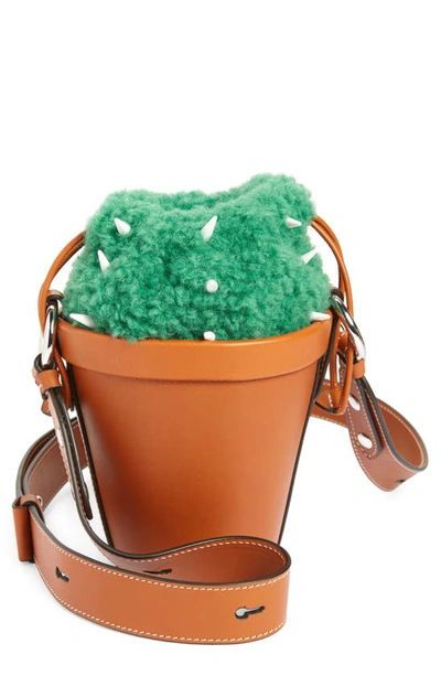 Shop Maison Margiela Cactus Leather & Faux Fur Bucket Bag In Tan/ Green/ White