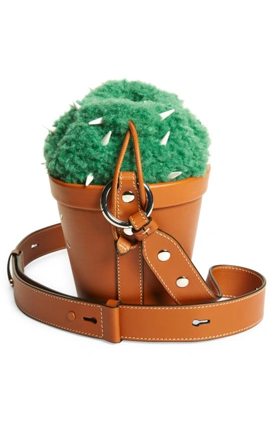 Shop Maison Margiela Cactus Leather & Faux Fur Bucket Bag In Tan/ Green/ White
