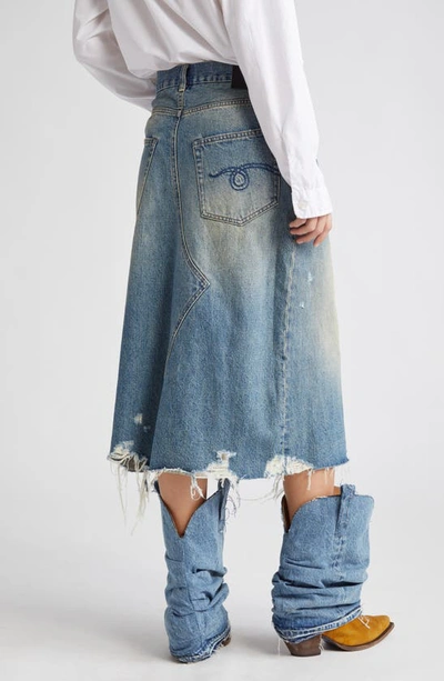 Shop R13 Jesse Destroyed Hem Denim Skirt In Clinton Blue