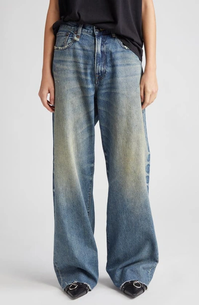 Shop R13 D'arcy Distressed Loose Wide Leg Jeans In Clinton Blue
