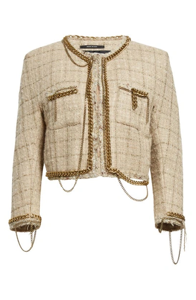 Shop R13 Chain Embellished Crop Wool & Mohair Blend Tweed Jacket In Beige Tweed