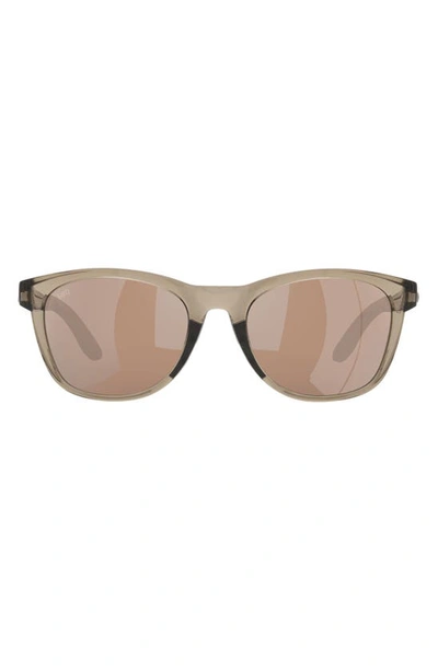 Shop Costa Del Mar Aleta 54mm Mirrored Polarized Round Sunglasses In Crystal Beige