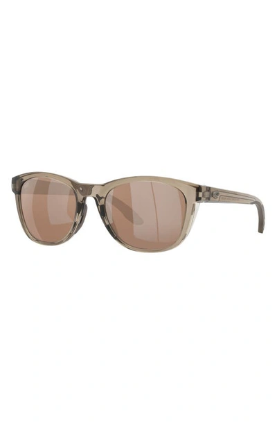 Shop Costa Del Mar Aleta 54mm Mirrored Polarized Round Sunglasses In Crystal Beige