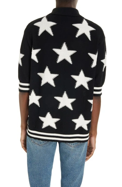 Shop Balmain Star Jacquard Polo Sweater In Eer Black/ Natural