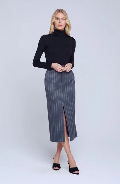 Shop L Agence L'agence Madonna Pinstripe Midi Pencil Skirt In Charcoal Pinstripe