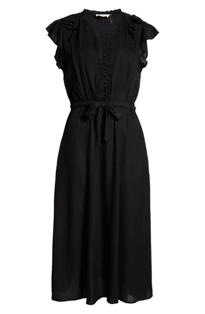 Shop Elan Tiered Ruffle Cap Sleeve Midi Cover-up Dress In Black