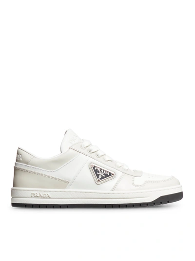 Shop Prada Downtown Sneakers In Perforated Leather In White