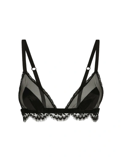 Shop Dolce & Gabbana Soft Cup Triangle Bra In Tulle, Satin And Lace In Black