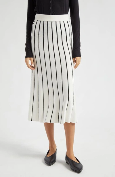 Shop Atm Anthony Thomas Melillo Stripe Cotton Blend Skirt In Chalk/ Black