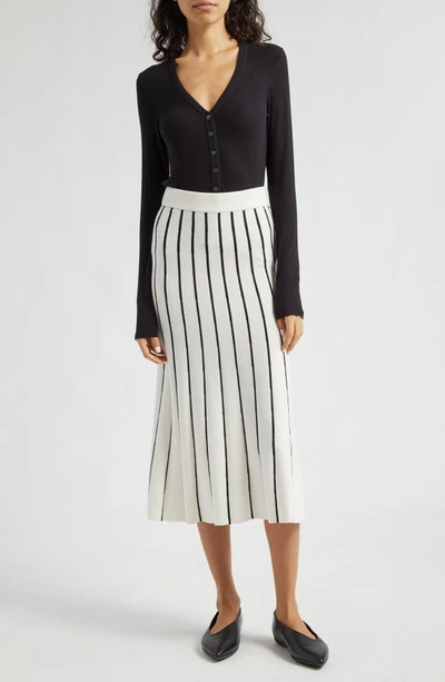 Shop Atm Anthony Thomas Melillo Stripe Cotton Blend Skirt In Chalk/ Black