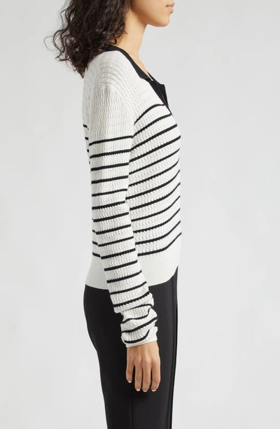 Shop Atm Anthony Thomas Melillo Stripe Cable Stitch Sweater In Chalk/ Black