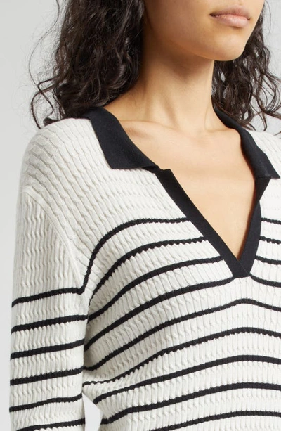 Shop Atm Anthony Thomas Melillo Stripe Cable Stitch Sweater In Chalk/ Black
