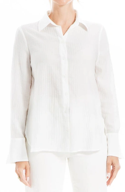 Shop Max Studio Textured Stripe Button-up Shirt In Ivory