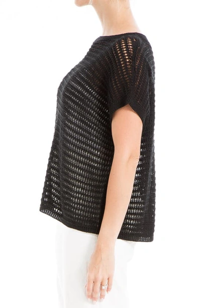 Shop Max Studio Pointelle Short Sleeve Sweater In Black