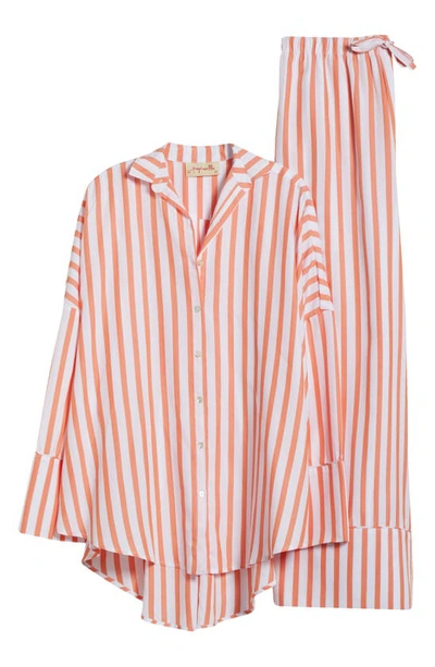 Shop Papinelle Amelie Stripe Wide Leg Pajamas In White / Sunset Orange Stripe