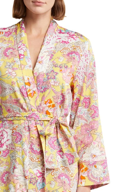 Shop Papinelle Ella Floral Longline Robe In Lemon Zest