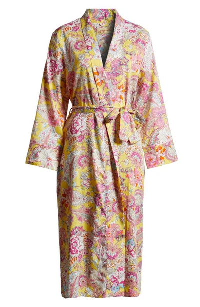 Shop Papinelle Ella Floral Longline Robe In Lemon Zest