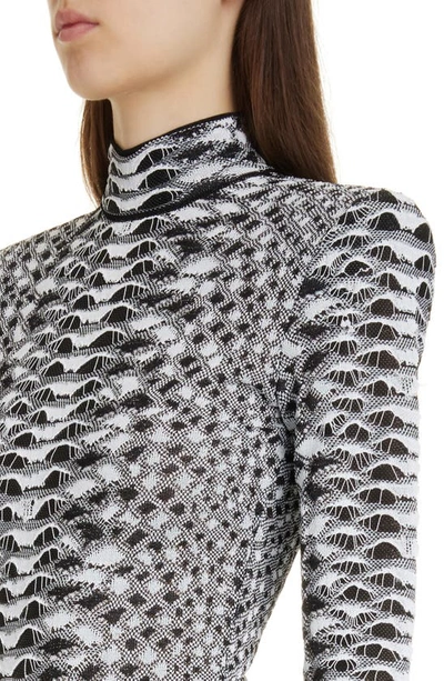 Shop Balmain Long Sleeve Snakeskin Texture Knit Minidress In Black/ White