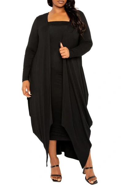 Buxom Couture Plus Size Cascade Bubbled Hem Cardigan In Black
