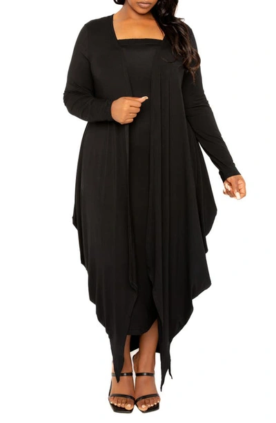 Buxom Couture Plus Size Cascade Bubbled Hem Cardigan In Black