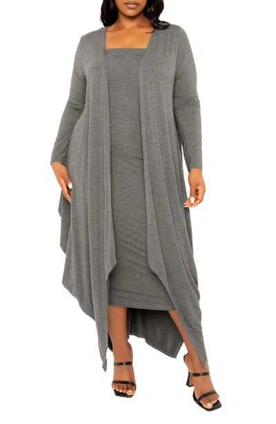 Shop Buxom Couture Cascade Bubble Hem Cardigan In Charcoal Grey