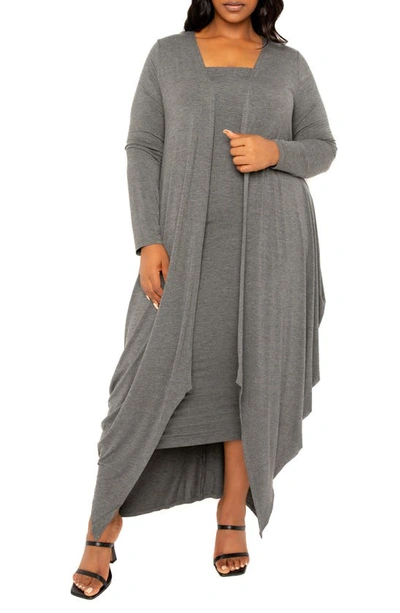 Shop Buxom Couture Cascade Bubble Hem Cardigan In Charcoal Grey