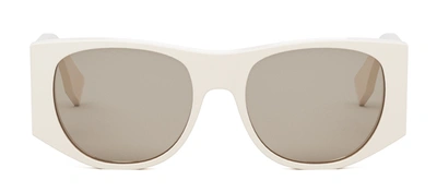 Shop Fendi Baguette Fe 40109 I 25e Oval Sunglasses In Brown