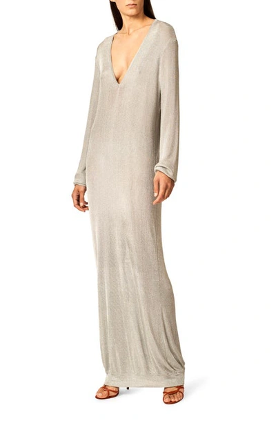 Shop Interior The Croft Metallic Plunge Neck Long Sleeve Sweater Dress In Silver
