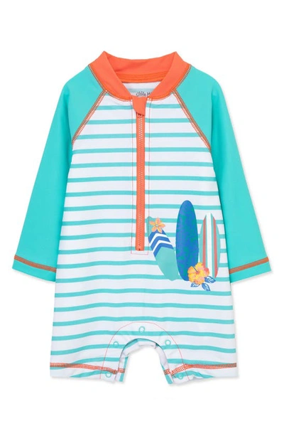 Shop Little Me Tropical Long Sleeve One-piece Rashguard Swimsuit In Blue