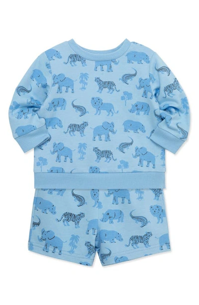Shop Little Me Safari Print Sweatshirt & Shorts Set In Blue