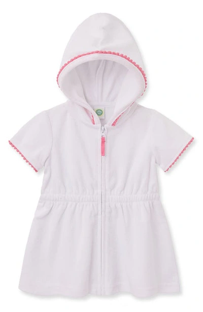 Shop Little Me Pompom Trim Terry Hooded Cover-up Dress In White