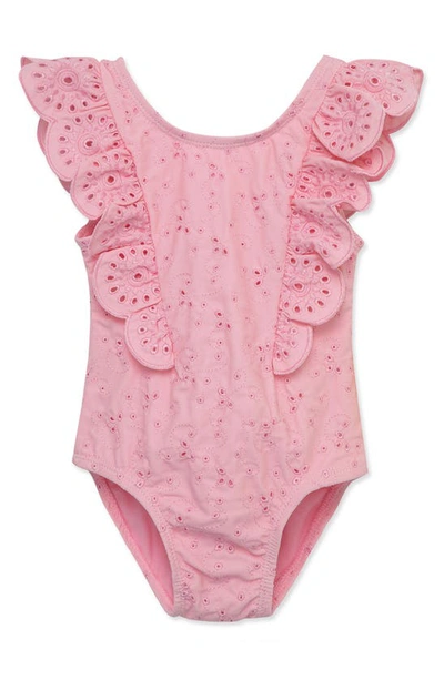 Shop Little Me Eyelet Embroidered One-piece Swimsuit In Pink