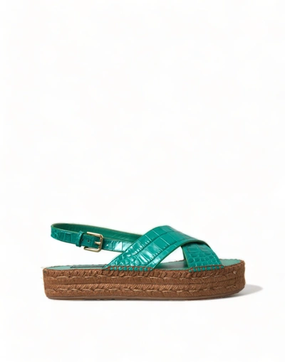 Shop Dolce & Gabbana Green Leather Platform Espadrille Sandal Shoes