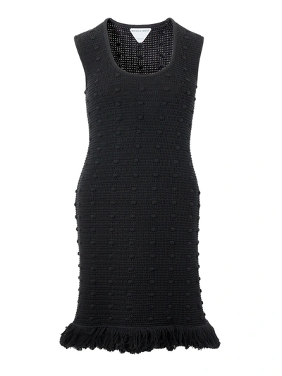 Shop Bottega Veneta Knitted Black Dress With Pompom Details