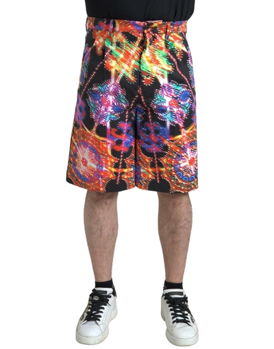 Dolce & Gabbana Multicolor Bermuda Shorts With All-over Hawaiian Print And Drawstrig In Silk Man