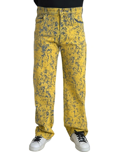 Shop Dolce & Gabbana Yellow Cotton Tie Dye Straight Denim Jeans