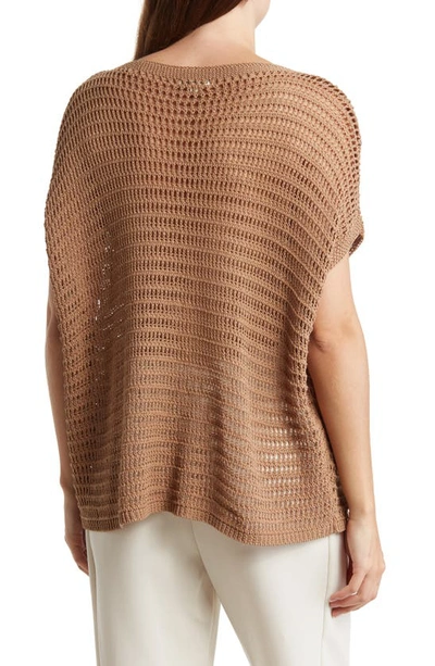 Shop Max Studio Pointelle Short Sleeve Sweater In Khaki