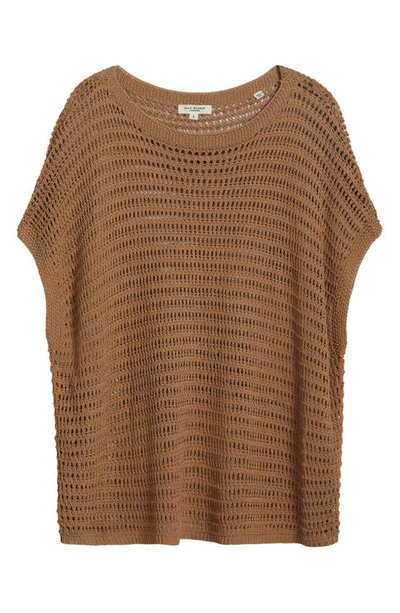 Shop Max Studio Pointelle Short Sleeve Sweater In Khaki