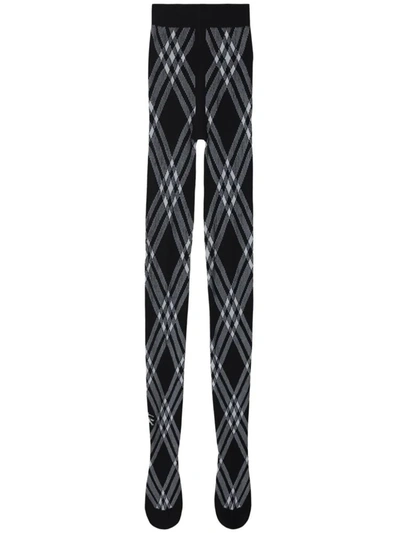Shop Burberry Check-print Wool-blend Tights In Black/white