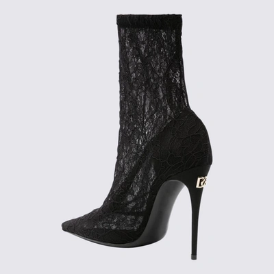 Shop Dolce & Gabbana Black Stretch Lace Boots