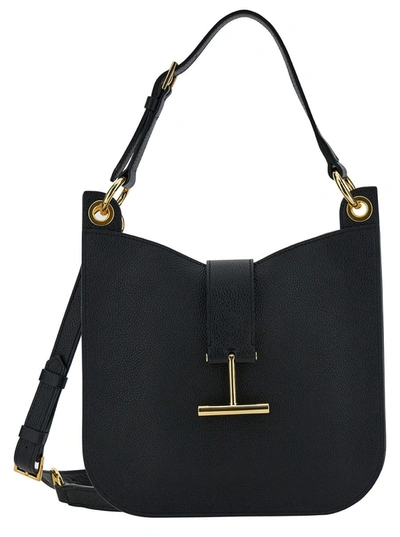 Shop Tom Ford 'tara' Black Handbag With T Signature Detail In Grainy Leather Woman