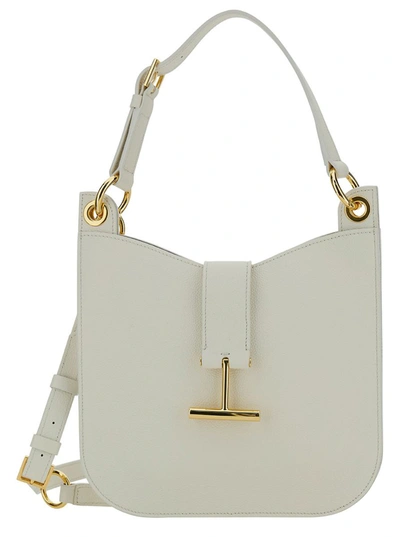 Shop Tom Ford 'tara' White Handbag With T Signature Detail In Grainy Leather Woman In Brown