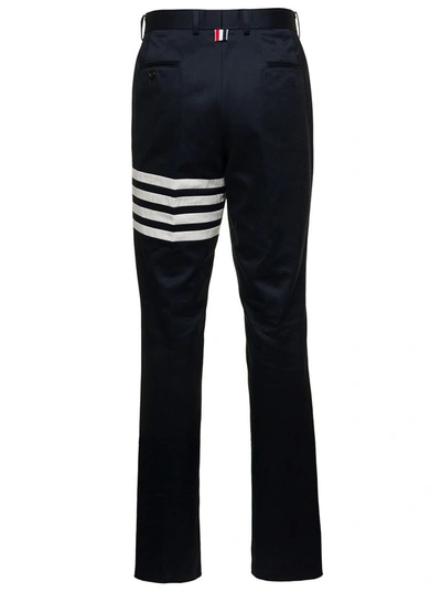 Shop Thom Browne Navy Blue Pants With 4 Bar Detail In Cotton Man