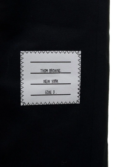 Shop Thom Browne Navy Blue Pants With 4 Bar Detail In Cotton Man