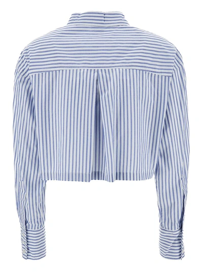 Shop Pinko Light Blue Cropped Striped Shirt With Two Patch Pockets In Cotton Blend Woman