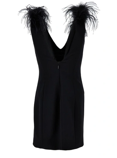 Shop Pinko Mini Black Dress With Feathers Embellishment In Fabric Woman