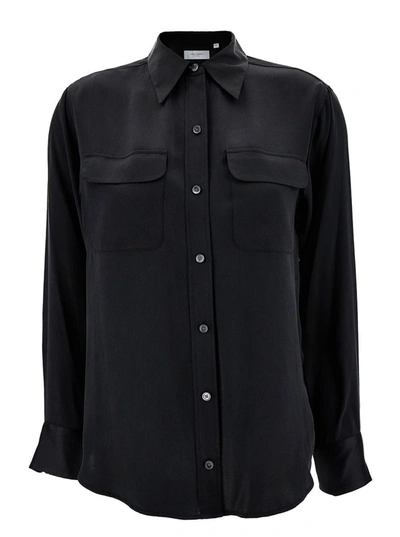Shop Equipment 'signature' Black Shirt With Two Patch Pockets In Silk Woman