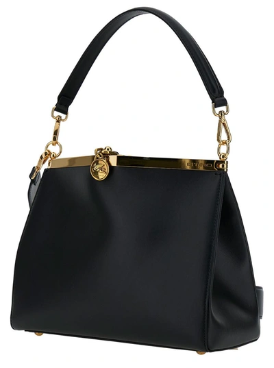 Shop Etro 'medium Vela' Black Shoulder Bag With Logo And Pegasus Charm In Leather Woman