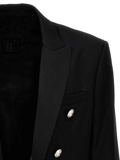 Shop Balmain Logo Button Blazer Black