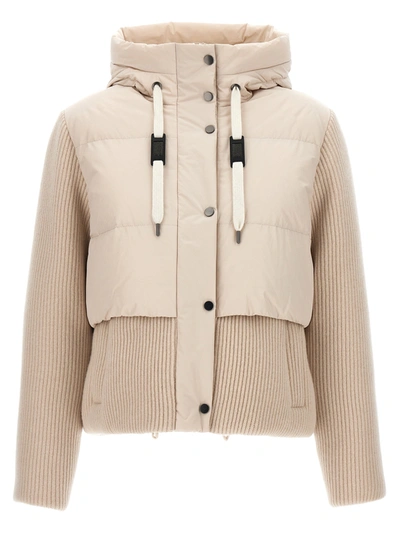 Shop Brunello Cucinelli Two-material Down Jacket Casual Jackets, Parka Beige